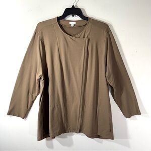 Pure Jill J. Jill Tan Knit Asymmetrical Zip Jacket